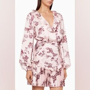 Keepsake Belle Floral Print Pink Ruffle Mini Dress Coquette